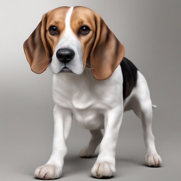 Un mignon chien beagle avec un fond gris propre