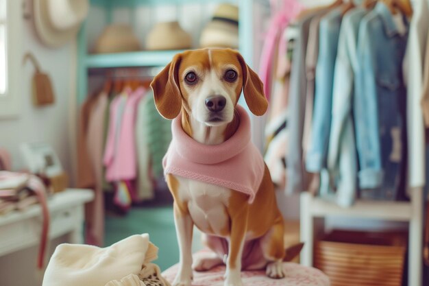 Photo un mignon chien beagle posant dans un appartement de style vintage