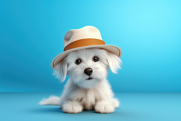 Le mignon chien blanc et le chapeau de coboy