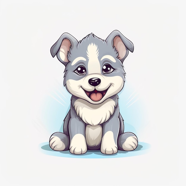 Un mignon chien de dessin animé souriant avec un fond bleu Ai généré