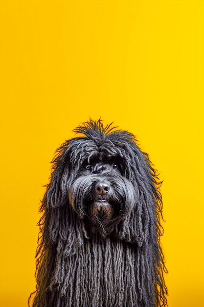 Un mignon chien de la race puli hongroise pose dans le studio