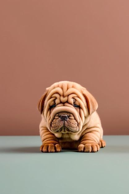 Un mignon chien de la race sharpei est en pose.