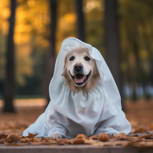 Un mignon chien samoyède avec un voile assis sur le canapé dans la chambre.