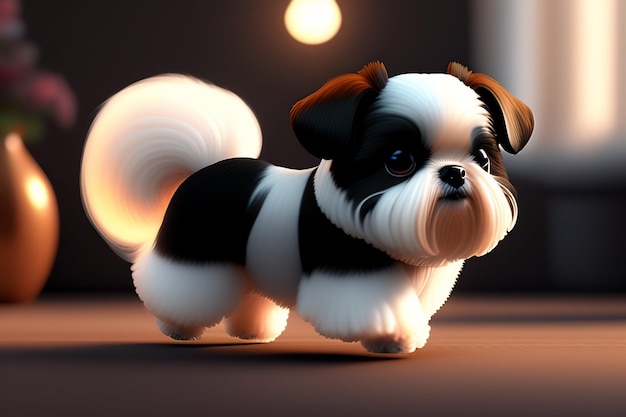 Mignon chien shih tzu blanc noir qui aboie générative ai