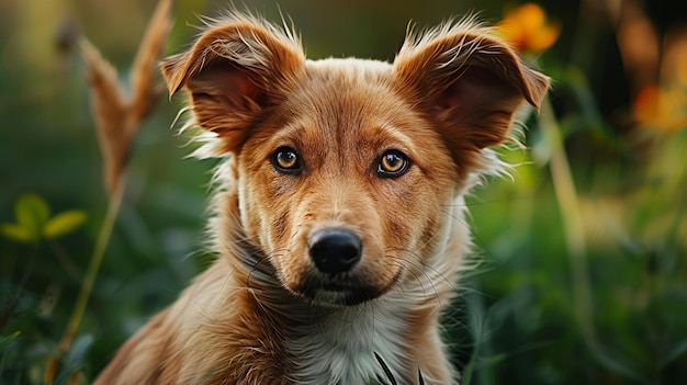 Un mignon chiot assis à l'extérieur