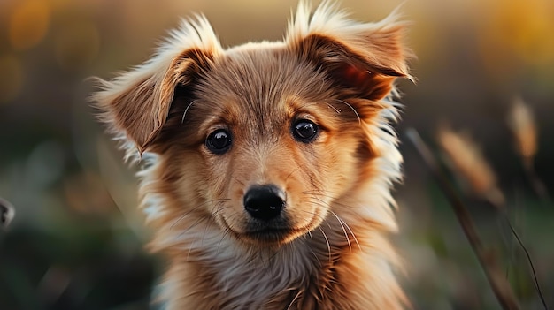 Un mignon chiot assis à l'extérieur