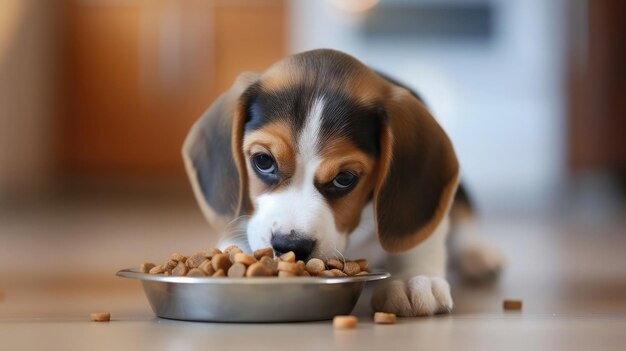 Un mignon chiot de beagle qui mange à la maison Un adorable animal de compagnie