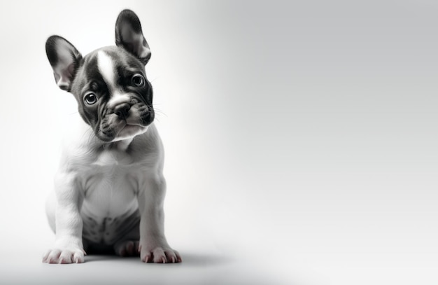 Un mignon chiot de bouledogue français sur un fond blanc