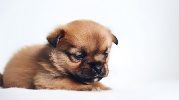 Un mignon chiot sur un fond blanc.