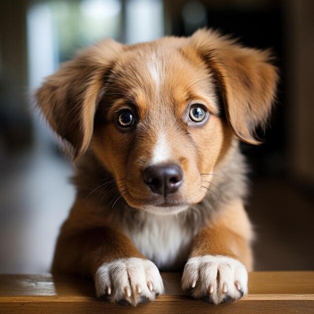 Un mignon chiot avec de grands yeux bruns.