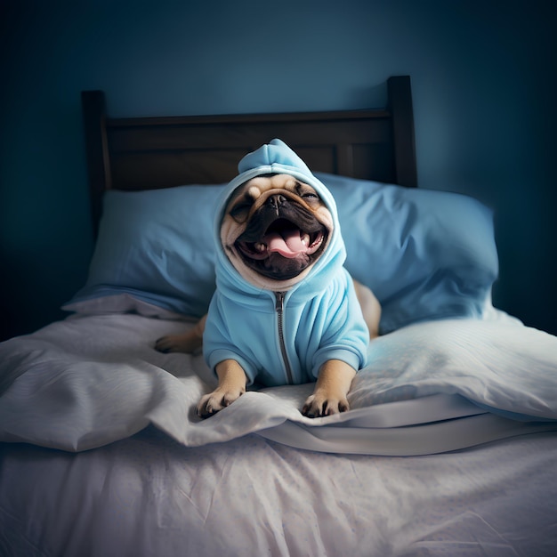 Photo un mignon chiot paresseux en pyjama.