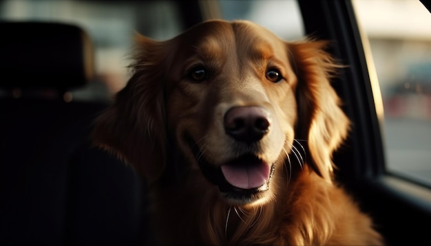 Mignon chiot de race pure assis à l'extérieur en regardant la caméra générée par l'IA