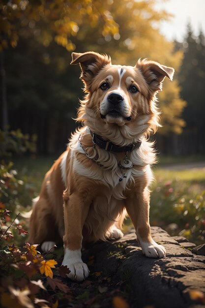 Mignon chiot de race pure jouant dehors sous la lumière du soleil d'été