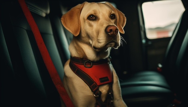 Mignon chiot retriever de race pure assis dans une voiture généré par l'IA