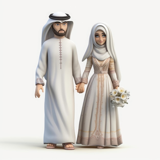 Un mignon couple arabe portant une robe arabe de petites fleurs générées par l'IA