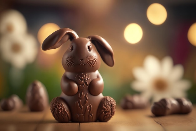 Mignon délicieux lapin en chocolat de Pâques sur la table