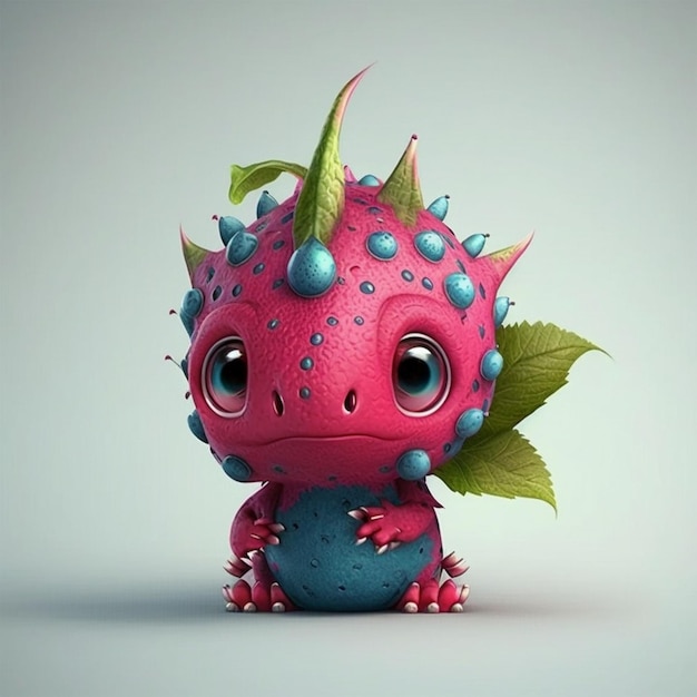 mignon, dessin animé, dragon, fruit, caractère