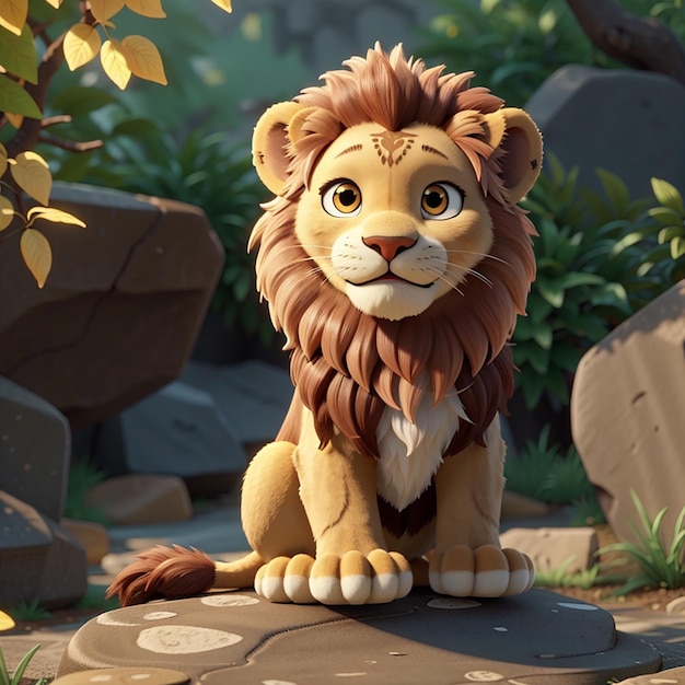 Un mignon dessin animé de lion sur la pierre