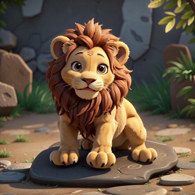 Un mignon dessin animé de lion sur la pierre