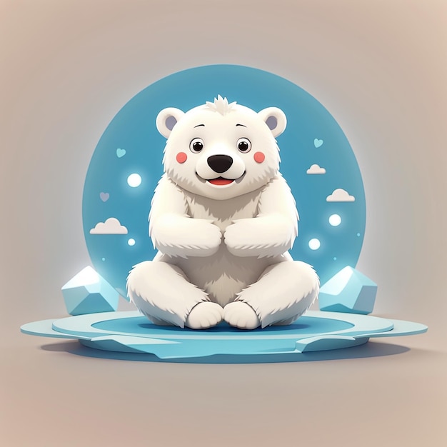 Un mignon dessin animé d'ours polaire illustrant la méditation des animaux de l'Arctique