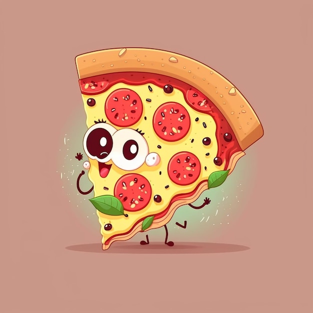 mignon, dessin animé, pizza, caractère