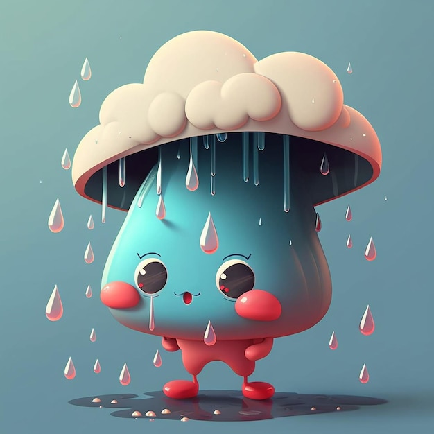 mignon, dessin animé, pluie, nuage, caractère