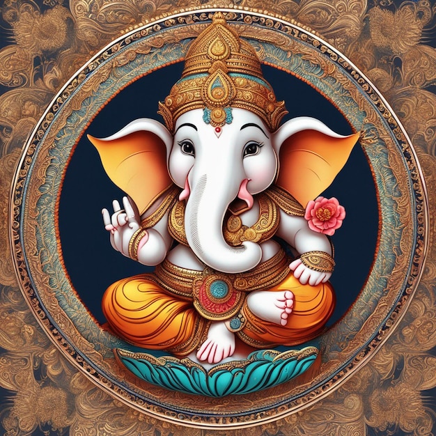 Un mignon dieu hindou seigneur ganesha couleur pleine de décoration de fleurs