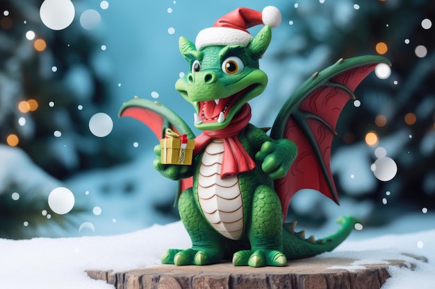 Mignon dragon en bois vert symbole de l'année Statuette