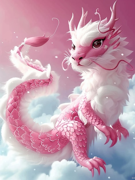 Un mignon dragon chinois rose lotus