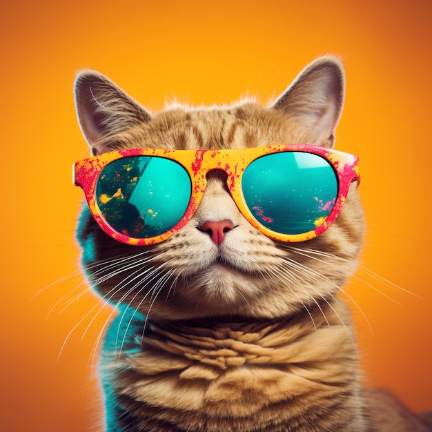 mignon drôle heureux adorable chat chaton sur la plage avec des lunettes de soleil humoristiques été plage palmier chaleur vacances de détente