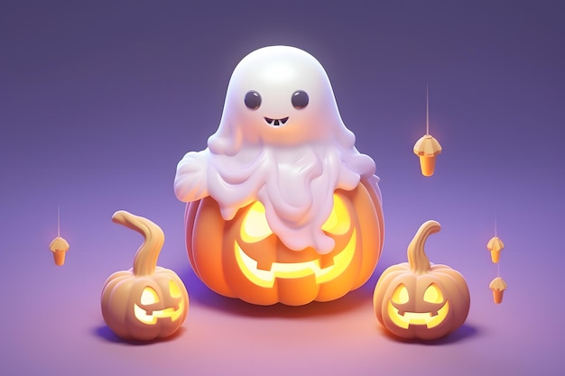 mignon fantôme isométrique dans le concept d'halloween 3d ai généré