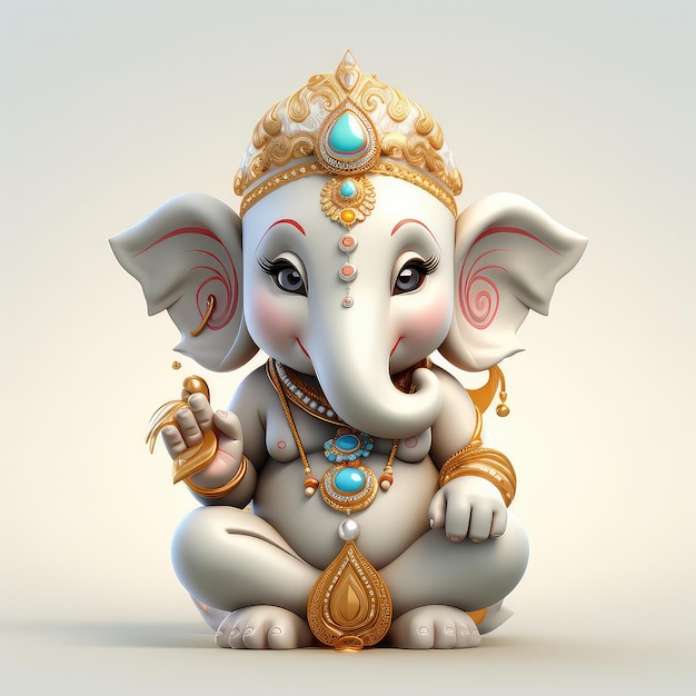 Mignon Ganesha 3D avec fond blanc