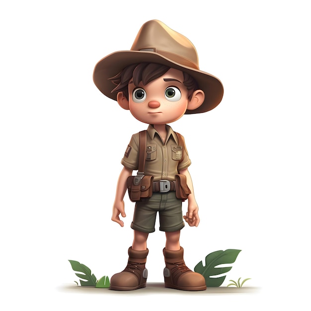 Un mignon garçon en tenue de safari avec un chapeau et des bottes illustration