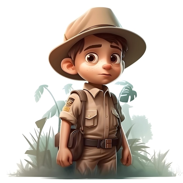 Photo un mignon garçon en tenue de safari et un chapeau illustration vectorielle