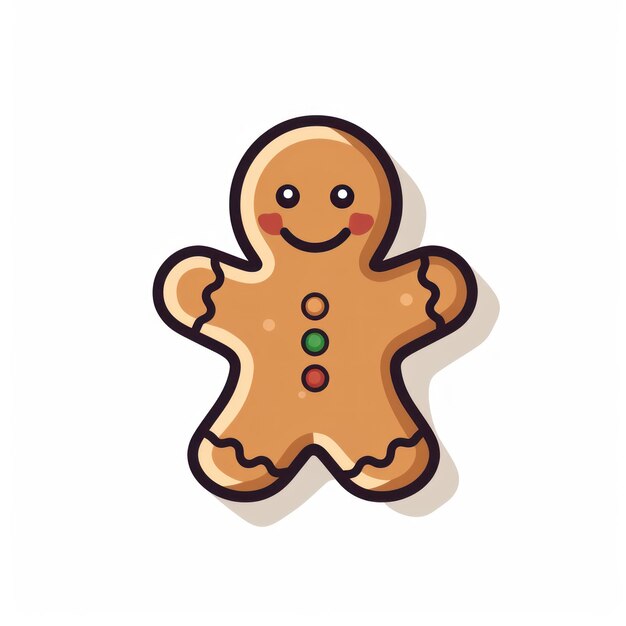 Photo un mignon gingerbread homme de noël cookie simple art de ligne avec la couleur sur un fond blanc isolé