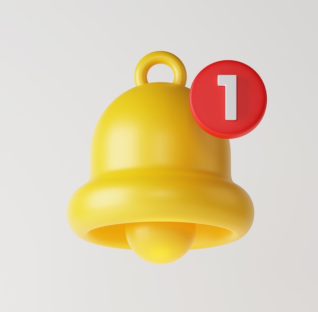 Mignon jaune cloche alarme popup notification rappel icône d'alerte signe ou symbole rendu 3D illustrati