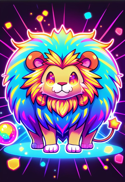 Mignon Kawaii Lion brillant coloré ai génératif