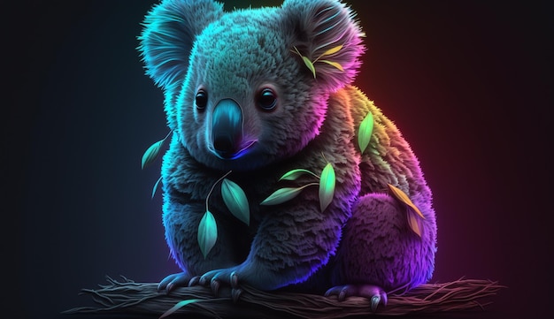 Mignon koala animal néons led signalisation illustration image AI généré art