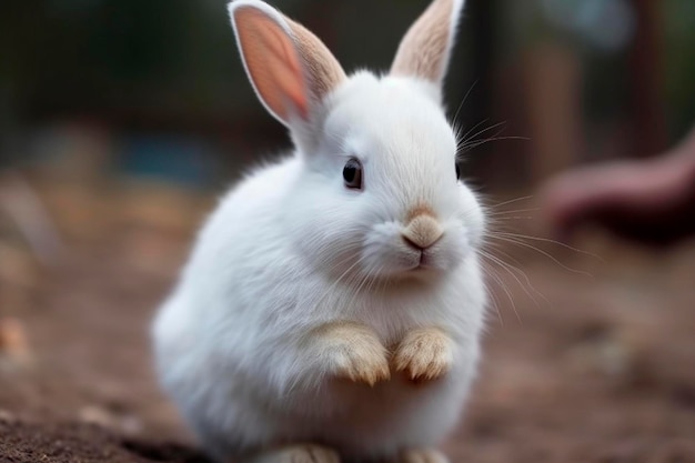 mignon lapin blanc assis sur les mains Generative AI