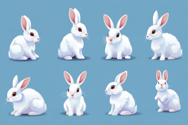 Mignon lapin blanc avec carotte Collection vectorielle de dessins animés de lapin Set de personnages de la faune animale