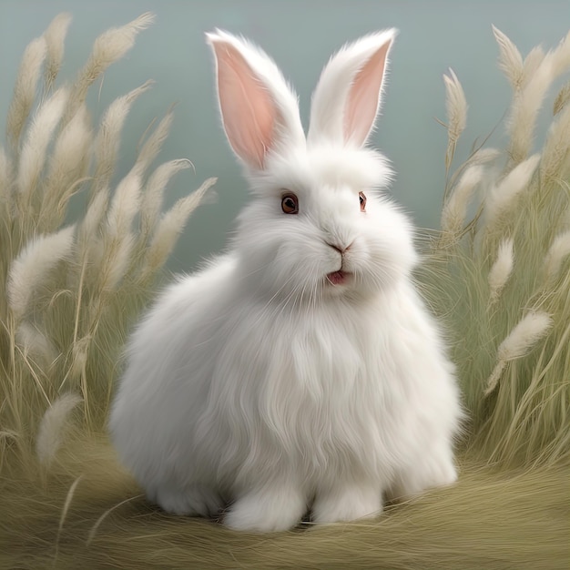 un mignon lapin blanc dans le champ un mignon rabbit blanc dans le domaine3 d rendu d'un mignon lapins blanc sur