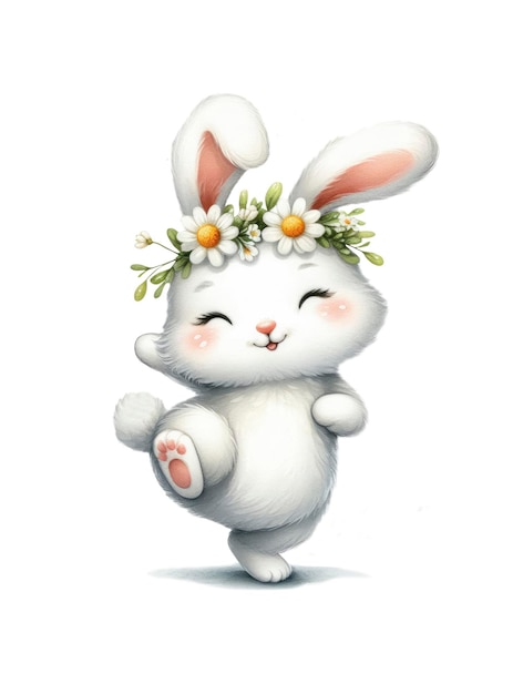Photo un mignon lapin dansant dans une couronne d'œufs illustration à l'aquarelle