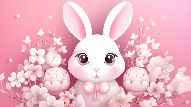 Un mignon lapin de Pâques avec des fleurs