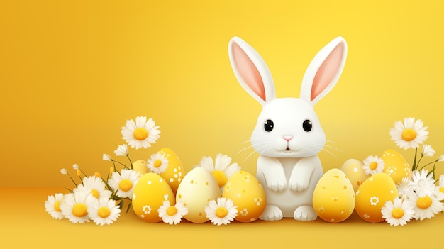 Un mignon lapin de Pâques avec des fleurs