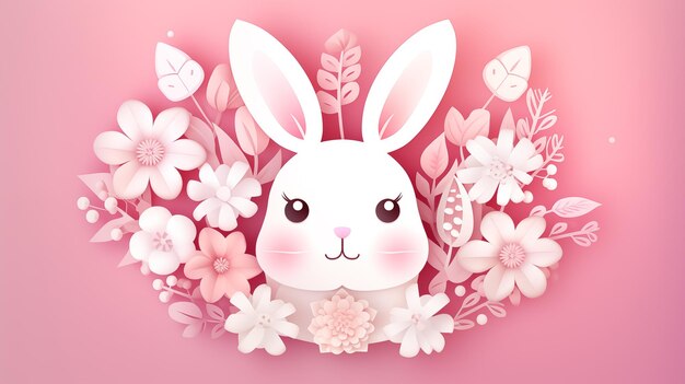 Un mignon lapin de Pâques avec des fleurs