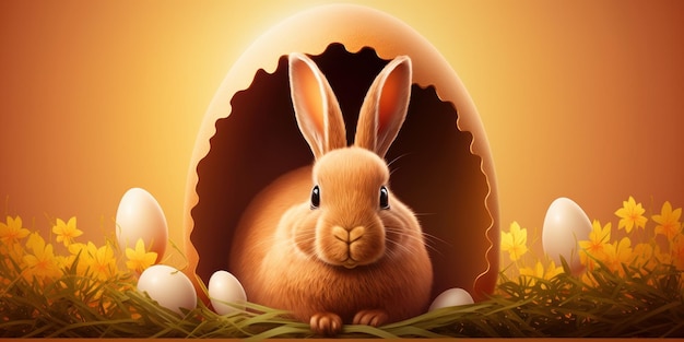 Mignon lapin de Pâques fond festif belle image de style 3d IA générative