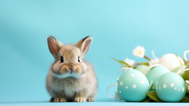 Mignon lapin de Pâques avec œuf sur fond de printemps pastel isolé parfait pour le placement de texte