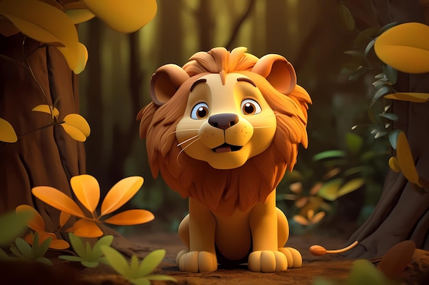 Mignon lionceau bébé illustration 3d render style enfants dessin animé animation style générative ai