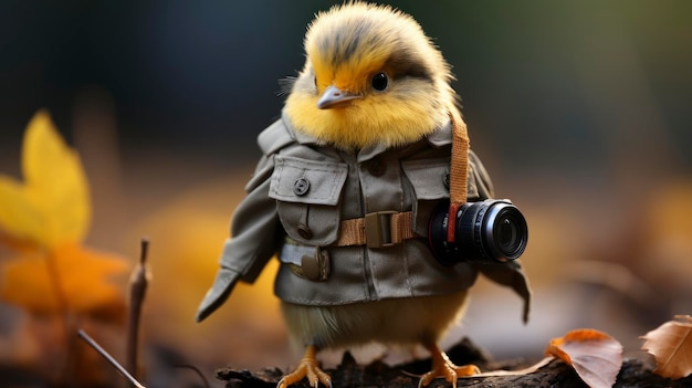 Photo un mignon oiseau dans un uniforme militaire