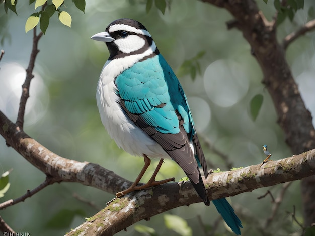 Un mignon oiseau d'illustration vectorielle assis sur une branche d'arbre dans la forêt